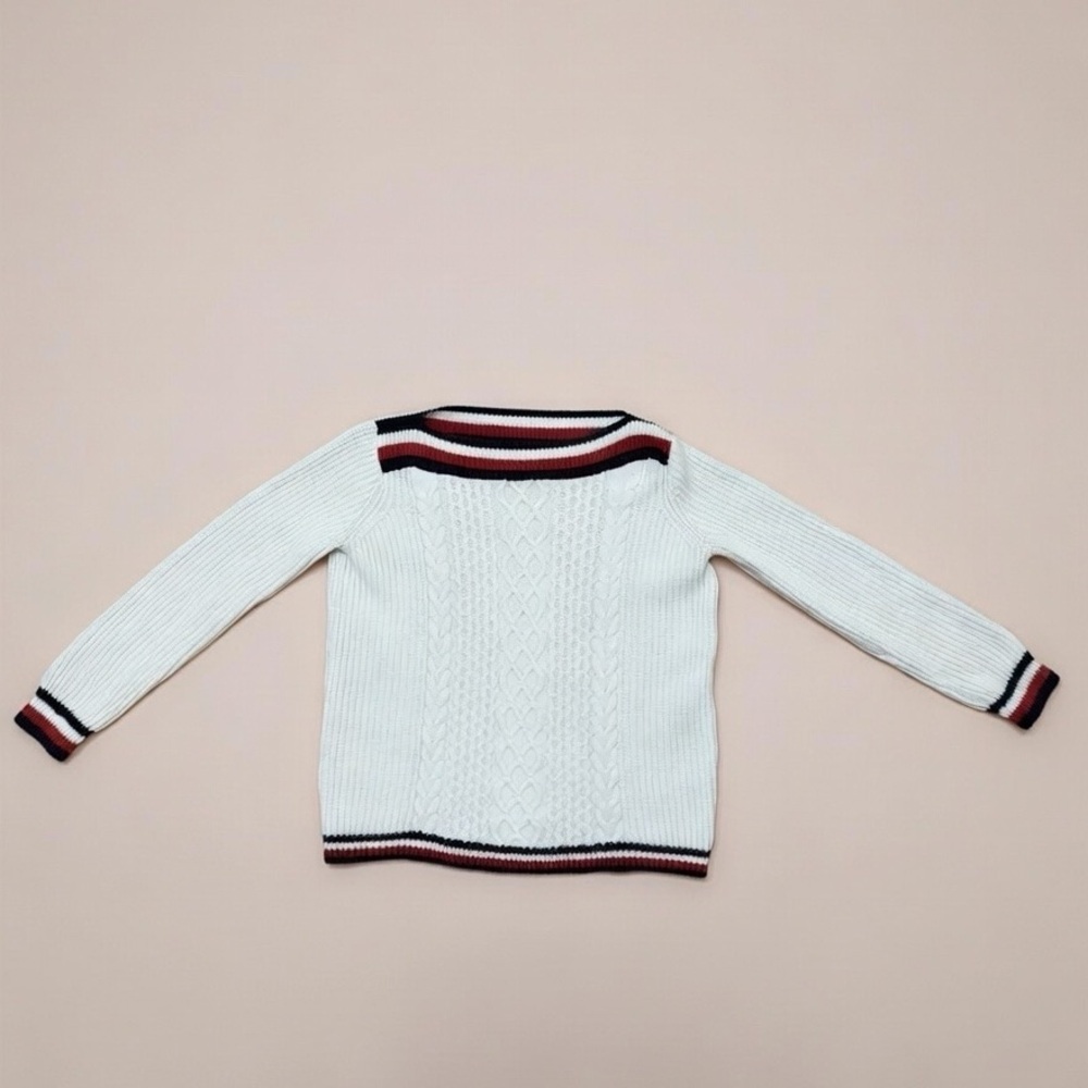 Tommy Hilfiger White Sweater with Black and Red Accents